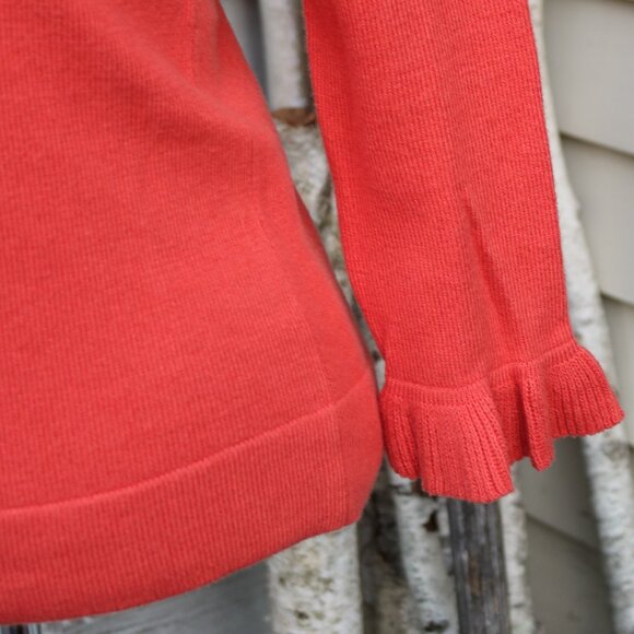 Ann Taylor Orange Red Stand Up Ruffle Collar & Cuff Cotton Blend Sweater Sz XS - Picture 3 of 7